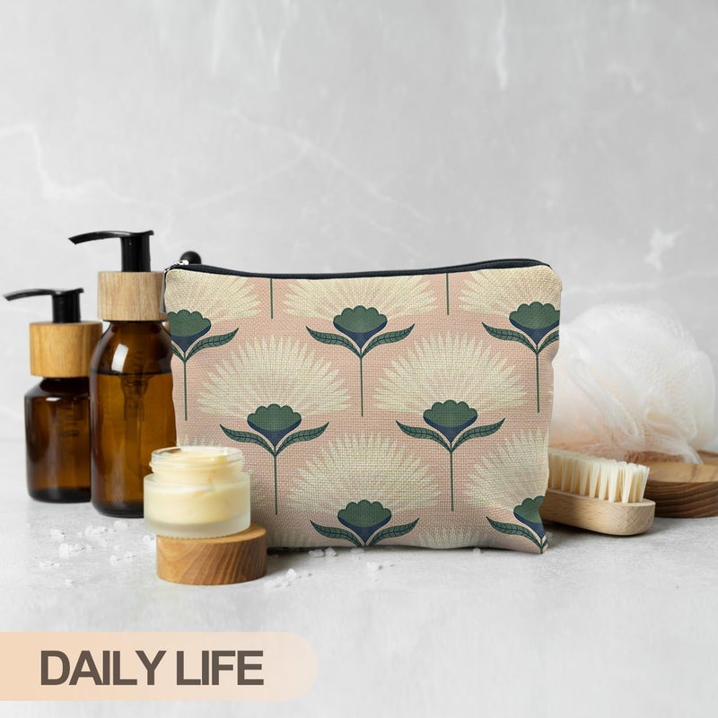 RYYCDOI Vintage Boho Floral Pink Makeup Bag, Art Deco Floral Botanical Cosmetic Bags for Women, Boho Gifts for Women, Retro Mid Century Modern Art Zipper Makeup Pouch - Image 4